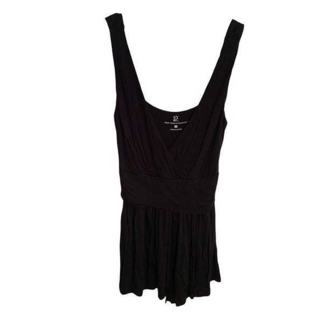 New York & Company Women's Size XS Surplice Neck Tank Top Black Flare Sleeveless